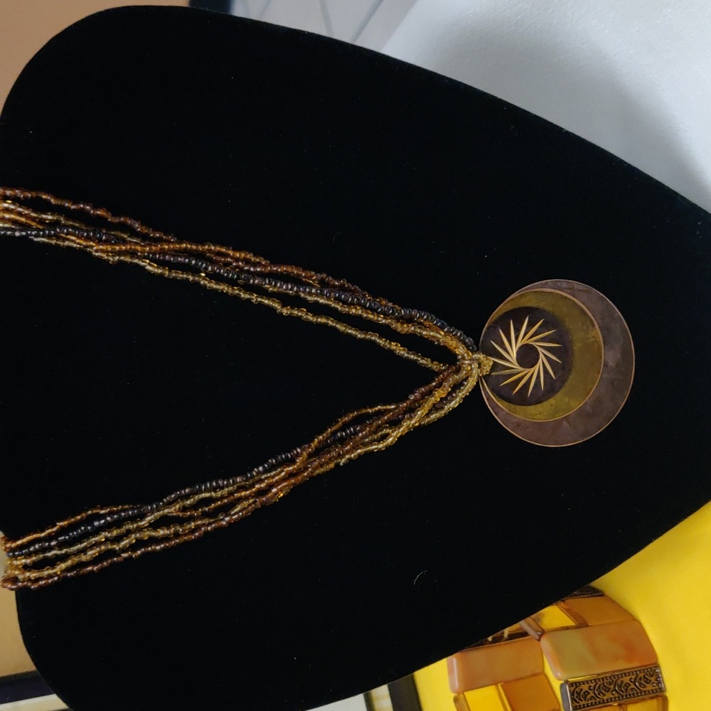 3 Graduated Disc Medallion Necklace With Beaded Strand